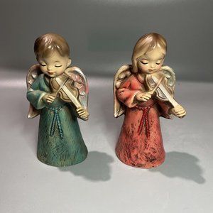 Vintage Happy Holiday Musical Angels Boy/Girl Figurines Japan, Very Nice Violin